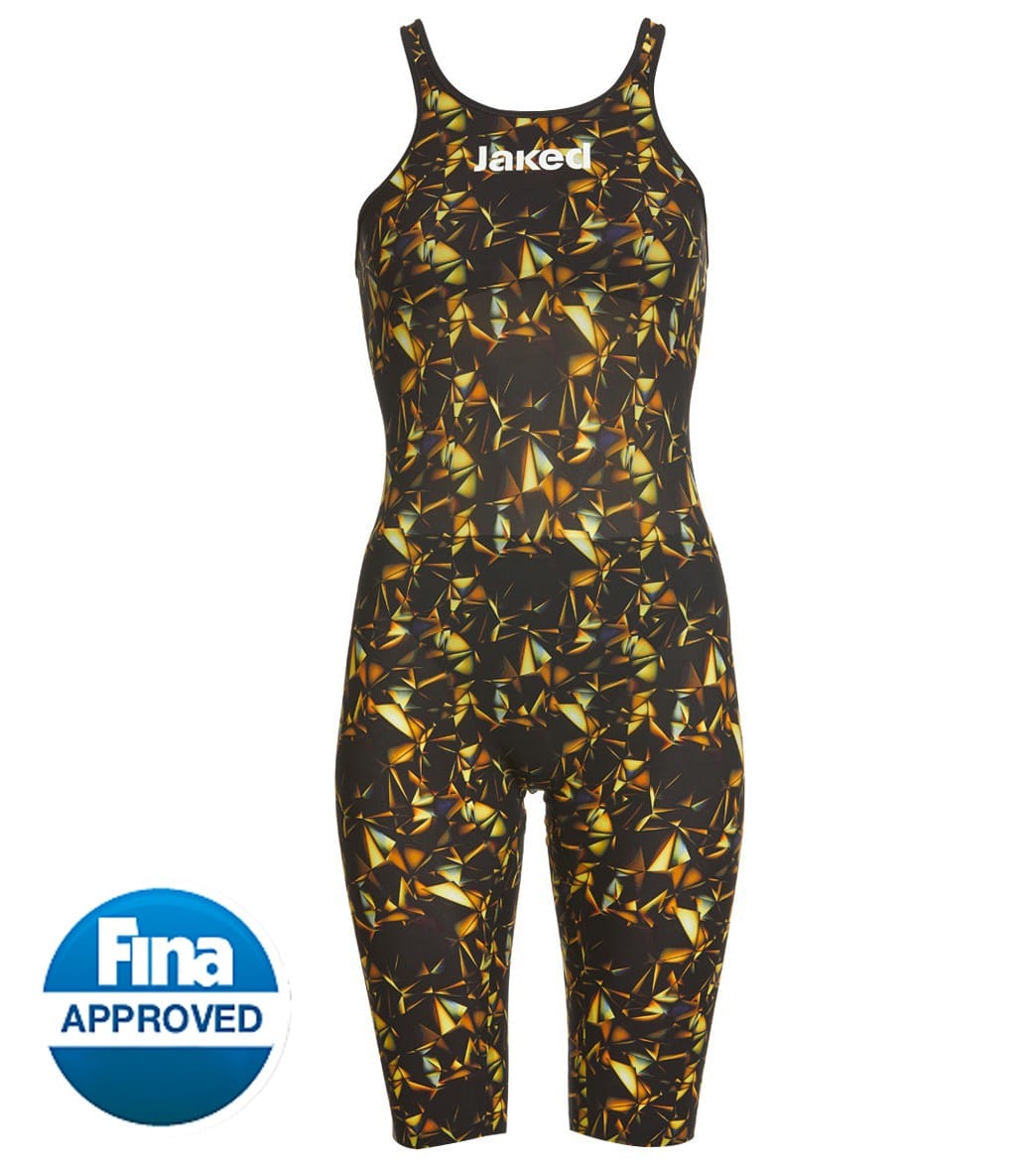 Jaked Women's Jkatana Limited Edition Open Back Kneeskin Tech Suit Swimsuit - Black/Gold 18 Elastane/Polyamide/Polyester - Swimoutlet.com