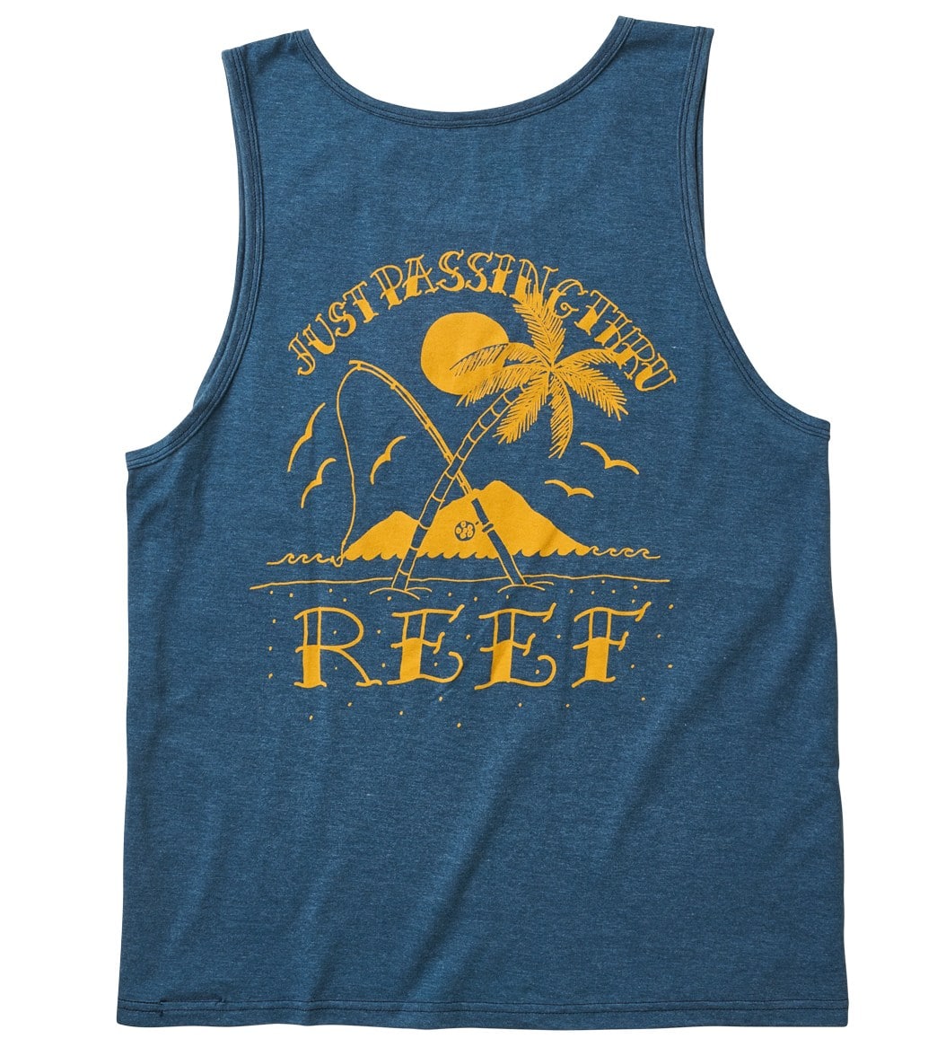 Reef Men's Catch Tank Top - Blue Heather Small Cotton/Polyester - Swimoutlet.com