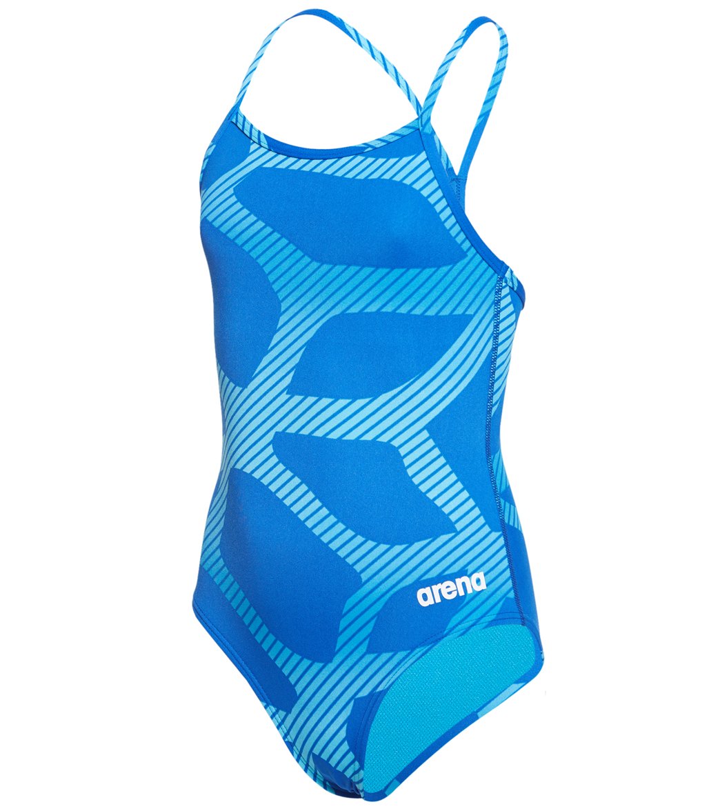 Arena Girls' Spider Light Drop Back One Piece Swimsuit - Royal/Royal 22 Polyester/Pbt - Swimoutlet.com