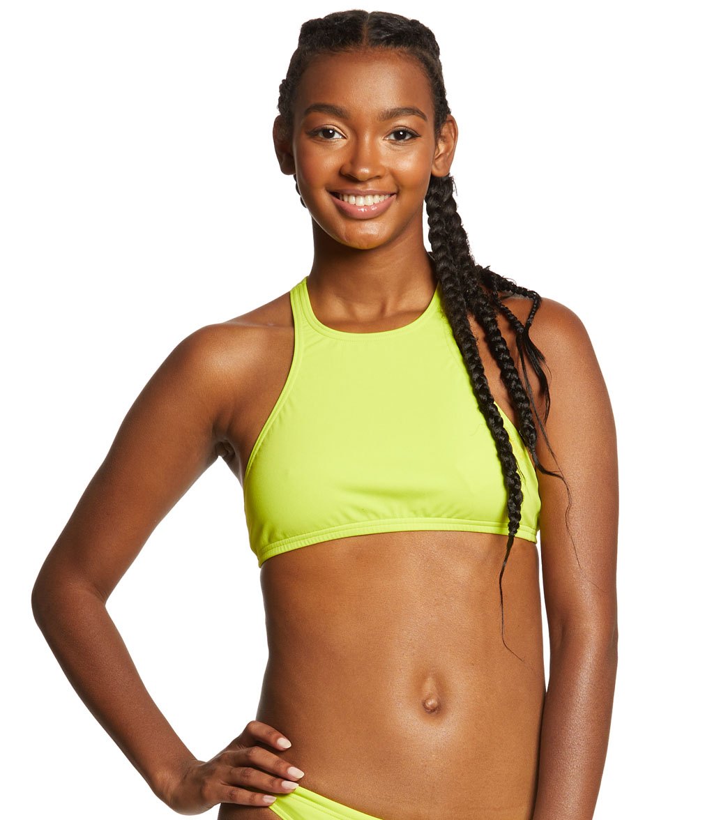 Arena Women's Rulebreaker Think Crop Top Bikini - Soft Green/Yellow Star Large Size Large Polyester - Swimoutlet.com