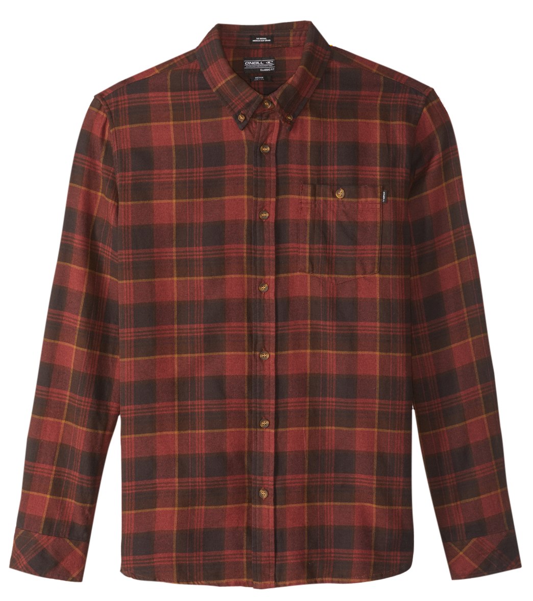 O'neill Men's Redmond Flannel Long Sleeve Shirt - Russet Brown Small Cotton - Swimoutlet.com