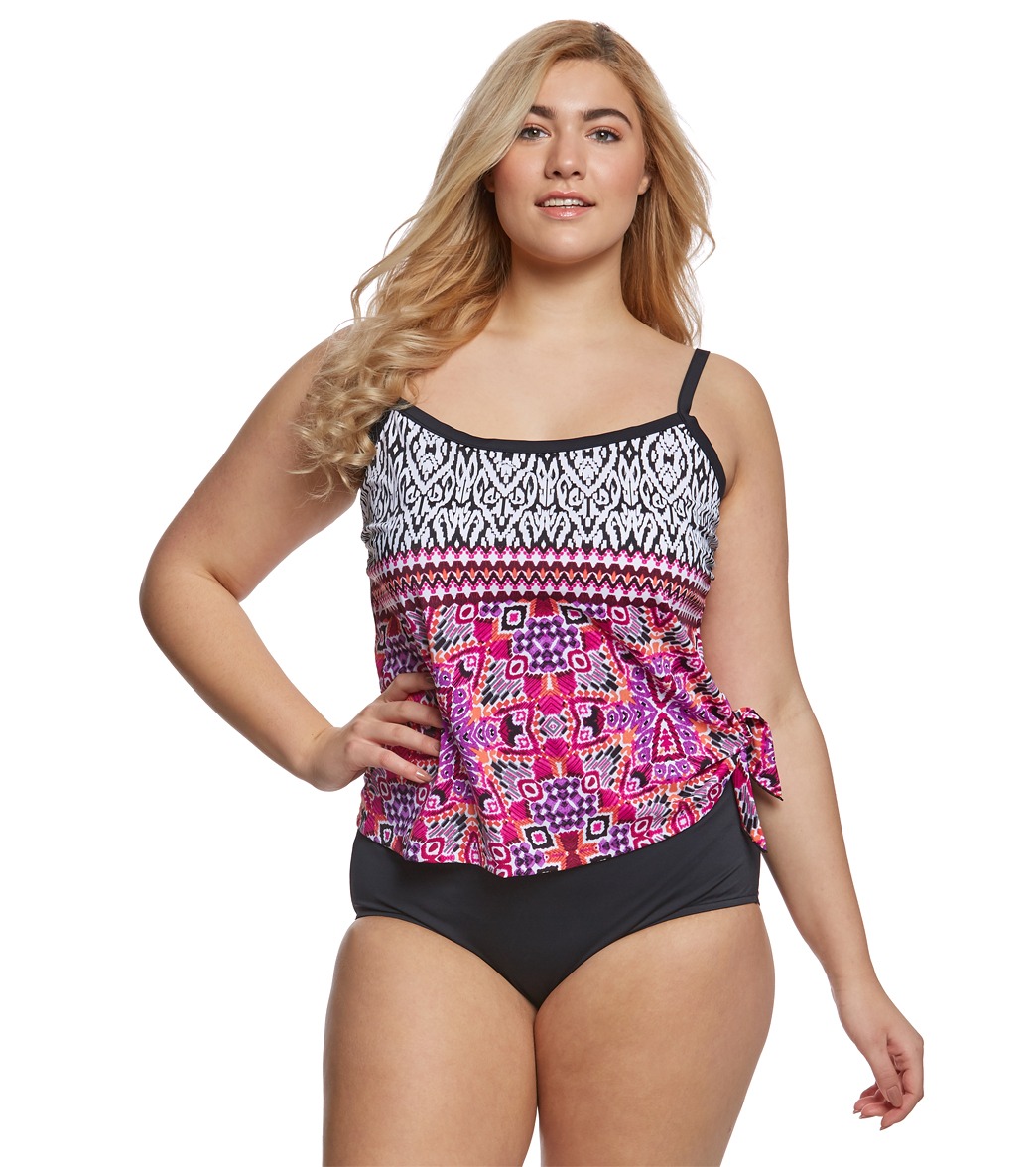 MIRACLESUIT One Piece Swimsuit Grey & Black Ruched Faux Tankini Slimming SZ 16 2017 | Pretty 