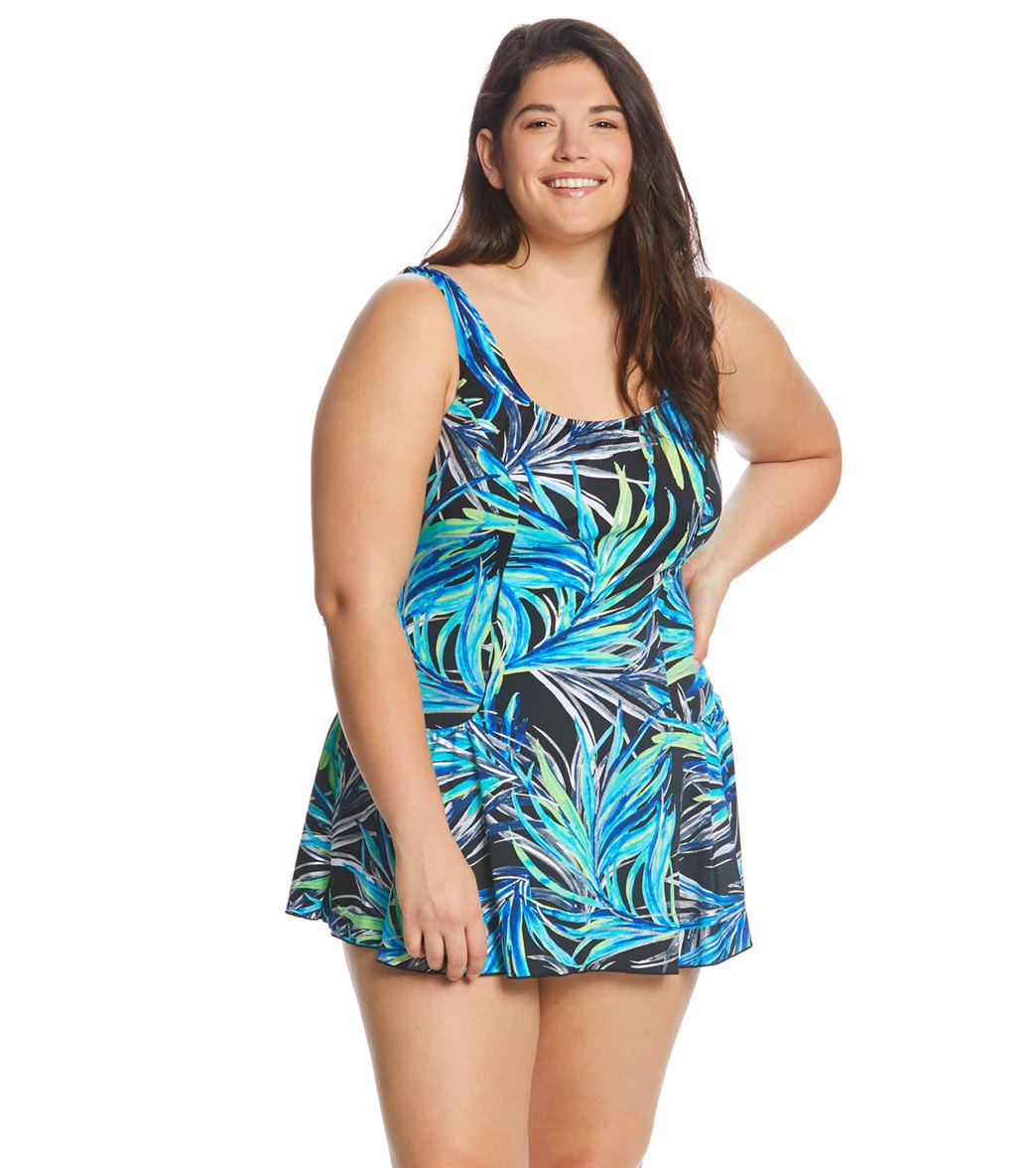 Maxine Plus Size Jungle Night Swimdress at SwimOutlet.com - Free Shipping