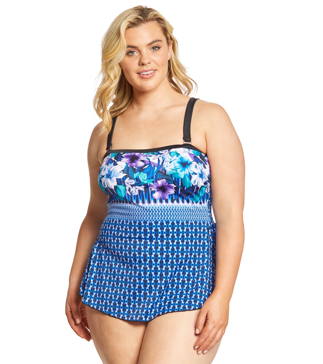 Maxine Plus Size Stargazer Bandeau Sarong One Piece Swimsuit at Free Shipping
