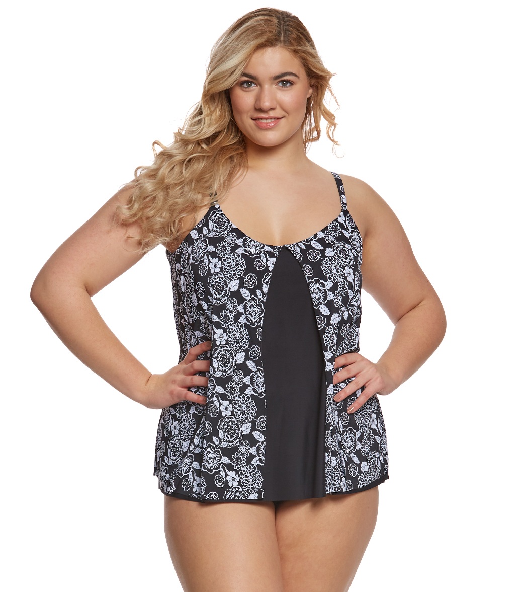 Penbrooke Plus Size Mini Picks Tankini Top at SwimOutlet 