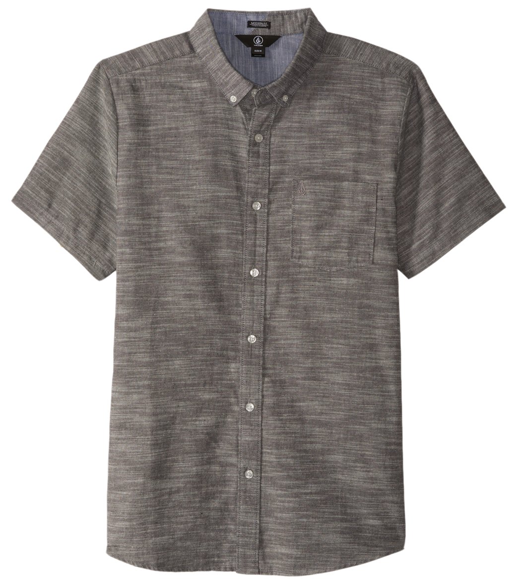 Volcom Men's Everett Oxford Short Sleeve Shirt - Black X-Small Cotton/Polyester - Swimoutlet.com