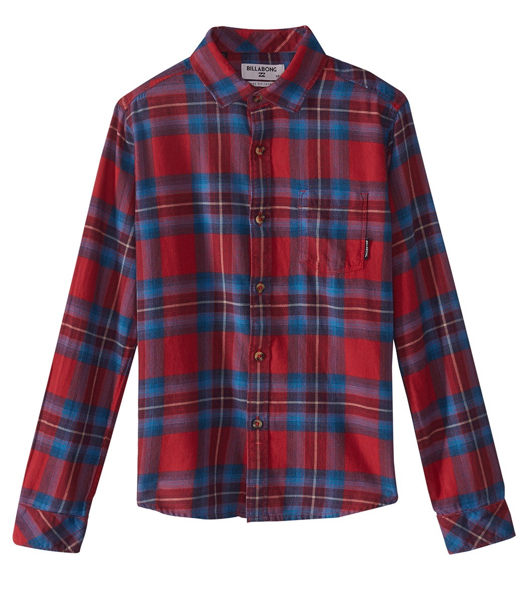 Billabong Boys' Long Sleeve Freemont Flannel Shirt Big Kid - Red Small Cotton - Swimoutlet.com