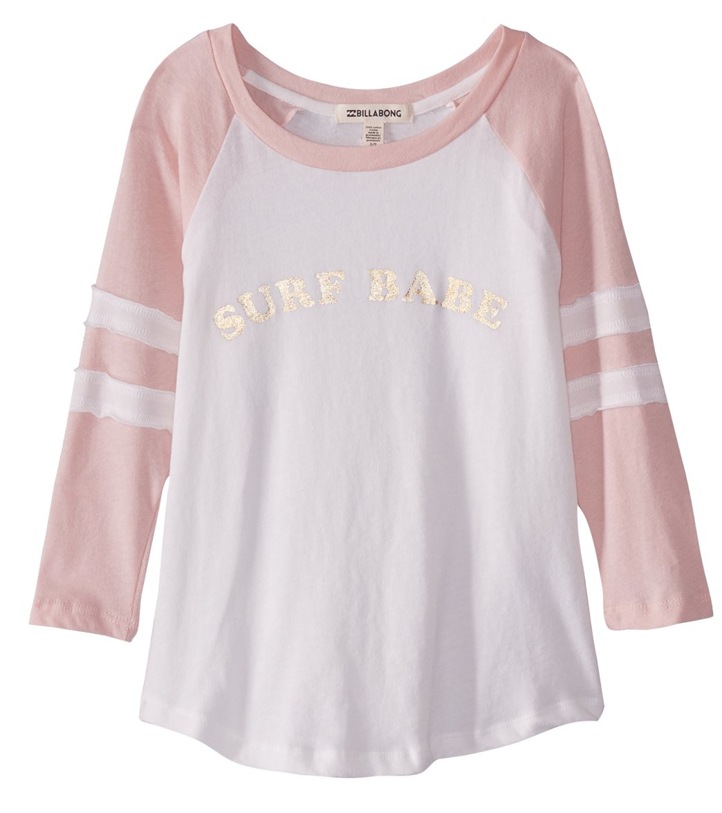 Billabong Girls' Surf Babe Baseball Tee Shirt - Pink Mist Large Cotton - Swimoutlet.com