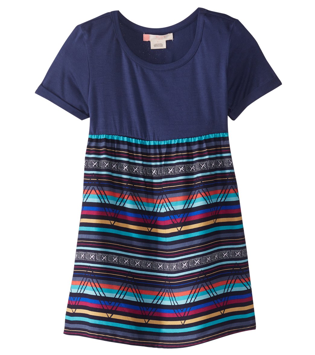 Roxy Girls' Branche Of Lilac 2 Short Sleeve Tee Shirt Dress - Blues Carpet Stripe - Swimoutlet.com
