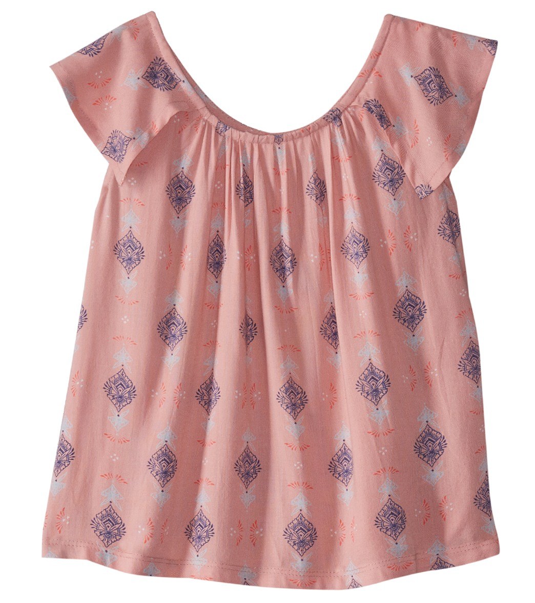 Roxy Girls' Love' N Laughter Flutter Sleeve Tee Shirt - Mellow Rose Little Desert 2 - Swimoutlet.com