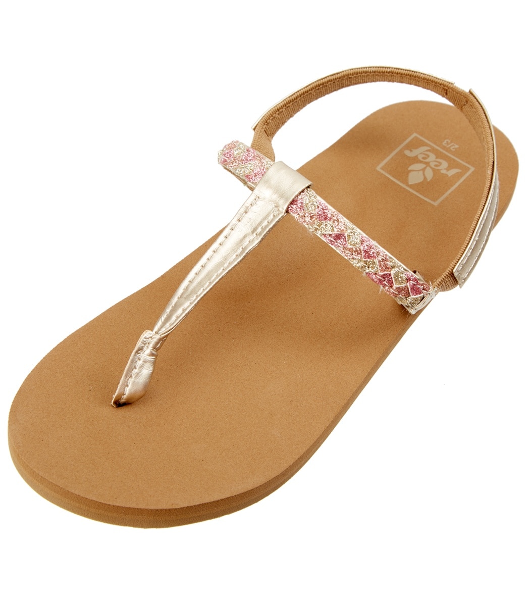 Reef Girls' Little Twisted T Strap Sandals Toddler Kid Big Kid - Tan/Pink 5/6 - Swimoutlet.com