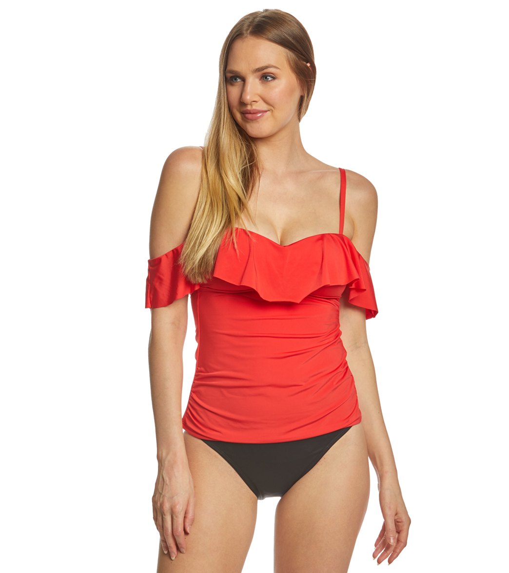 Kenneth Cole Reaction Ready To Ruffle Tankini Top - Sunset Small - Swimoutlet.com