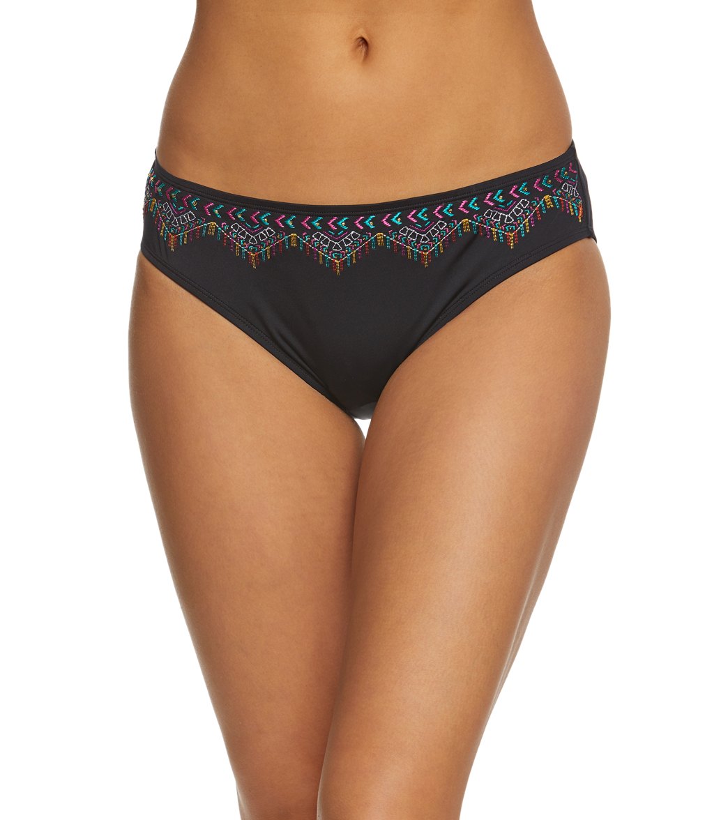 Jantzen Embroidered Solid Hipster Bikini Bottom - Black 10 - Swimoutlet.com