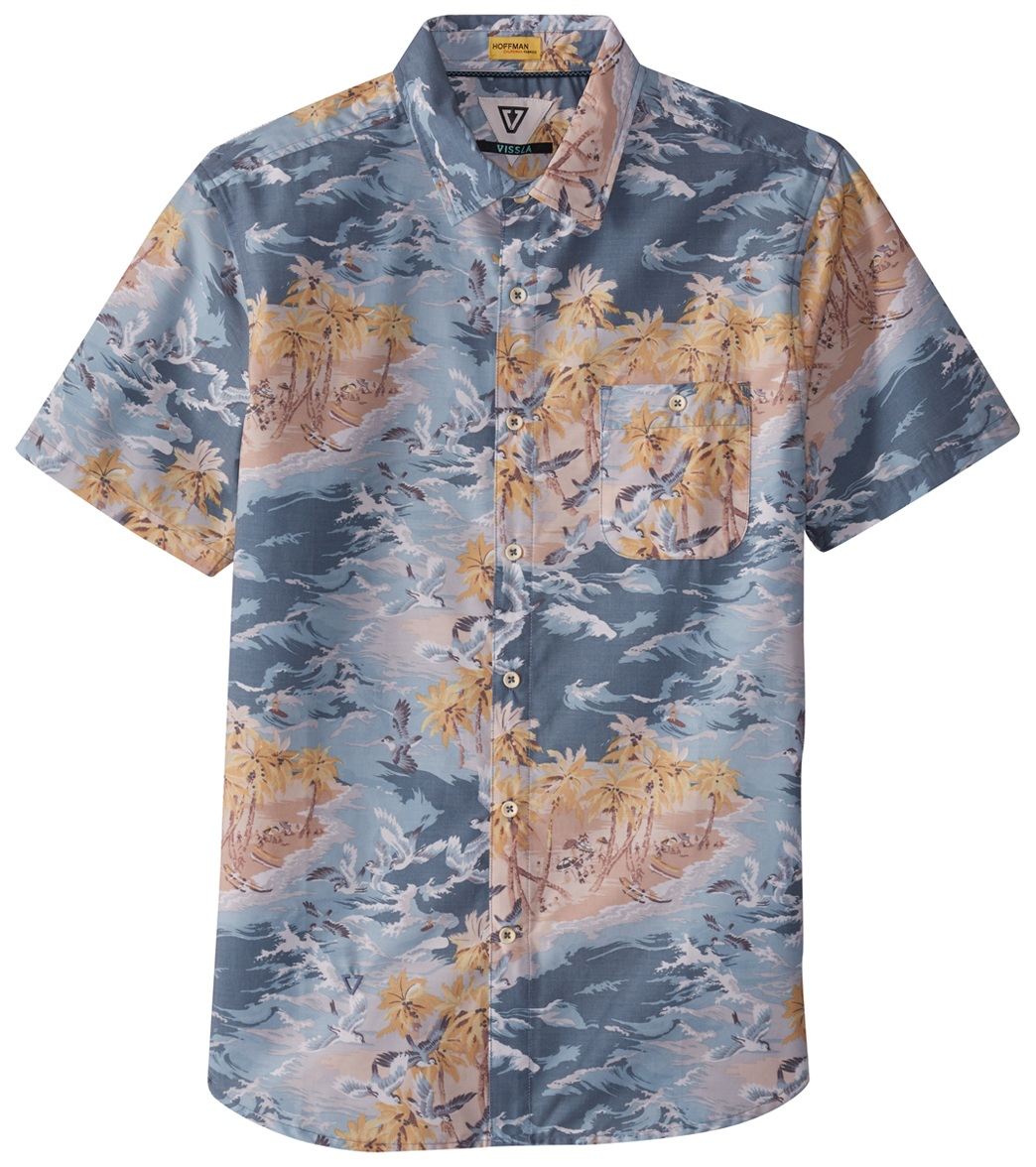 Vissla Men's Islander Short Sleeve Shirt - Slate Small Polyester/Cotton - Swimoutlet.com