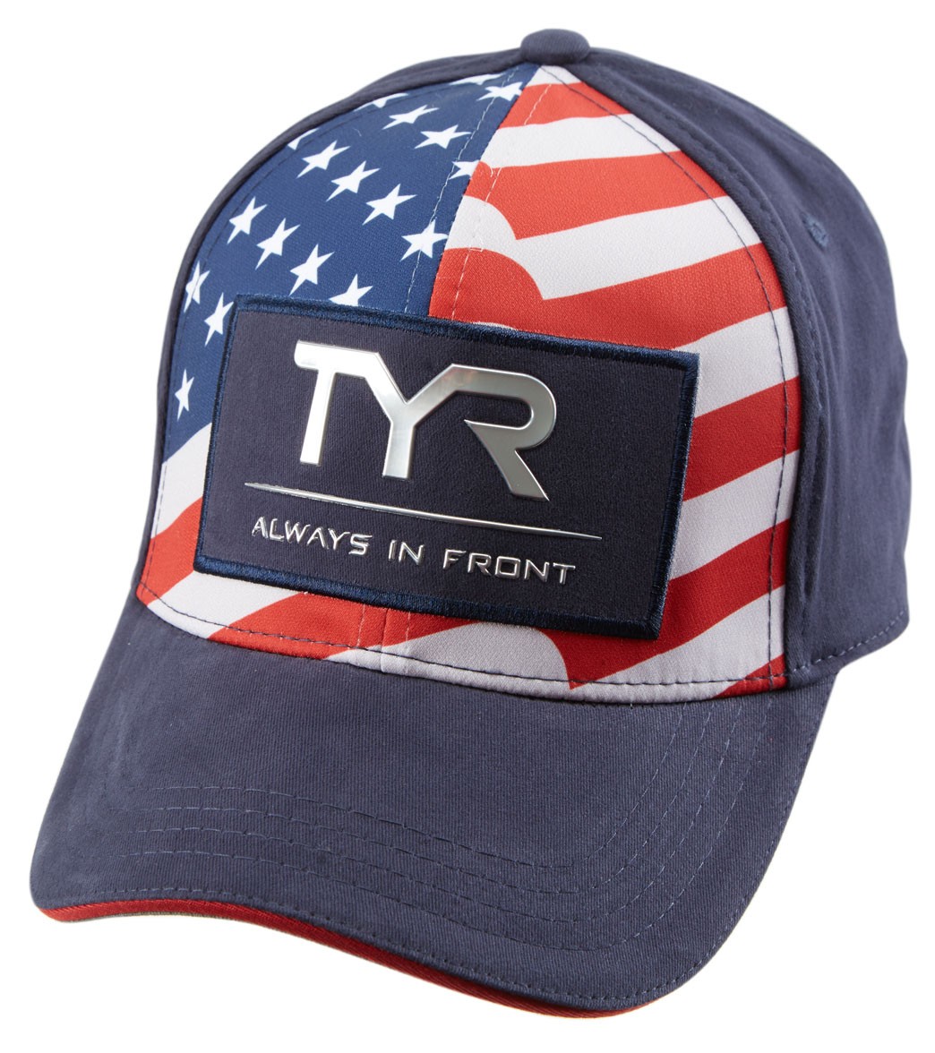 TYR Always In Front Glory Fitted Cap - Red/White/Blue Small/Medium Cotton/Polyester - Swimoutlet.com