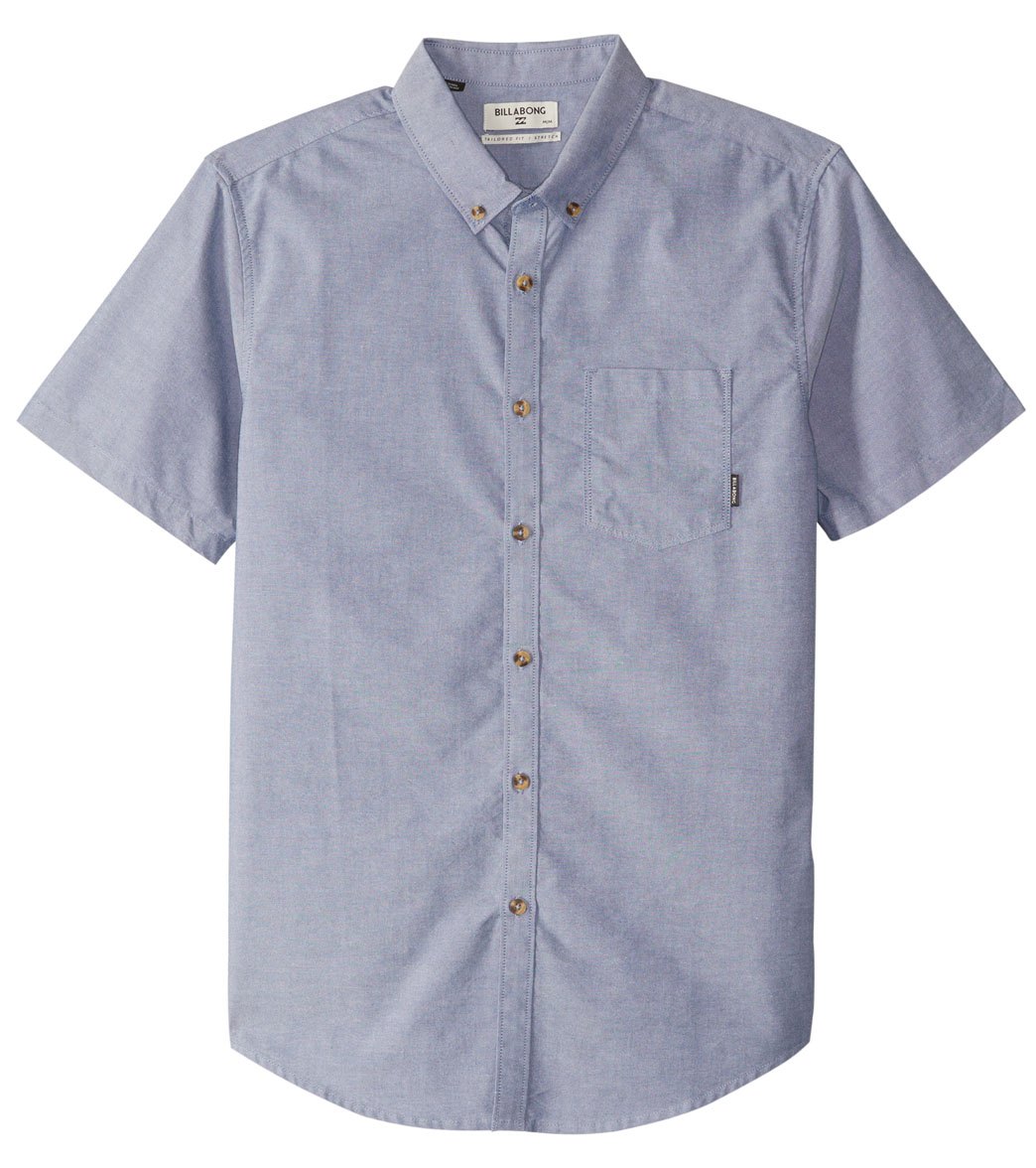 Billabong Men's All Day Oxford Short Sleeve Shirt - Blue Small Cotton - Swimoutlet.com