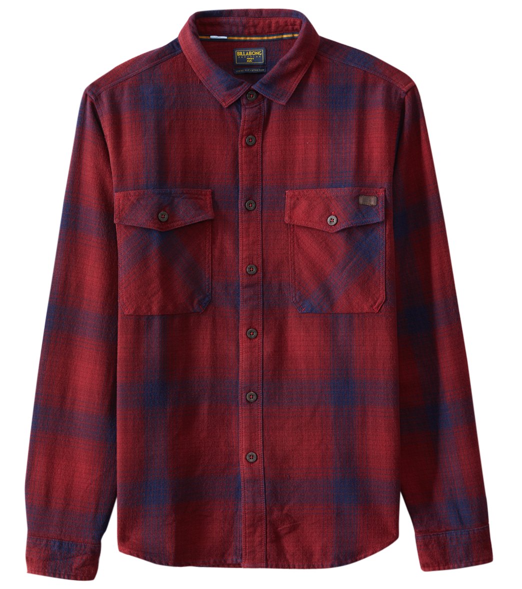 Billabong Men's Venture Long Sleeve Flannel Shirt - Red Small Cotton - Swimoutlet.com