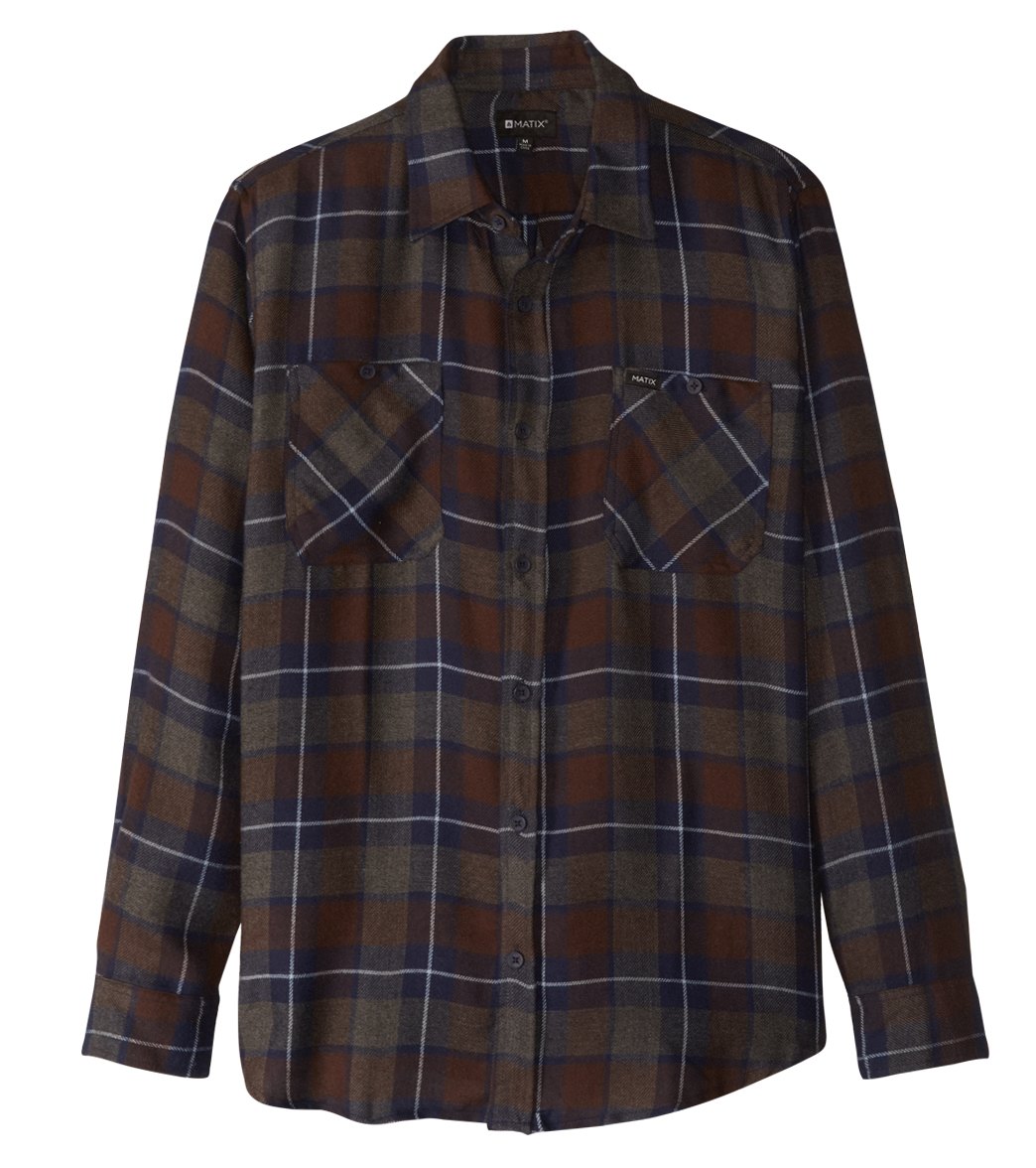 Matix Men's Sycamore Long Sleeve Flannel Shirt - Heather Charcoal Small Cotton - Swimoutlet.com