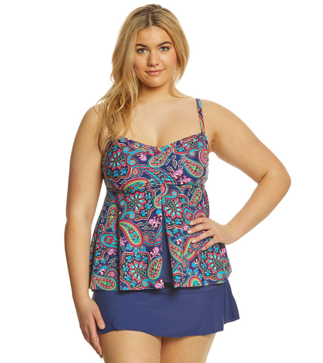24th & Ocean Plus Size Paisley Field Flyaway Tankini Top ...
