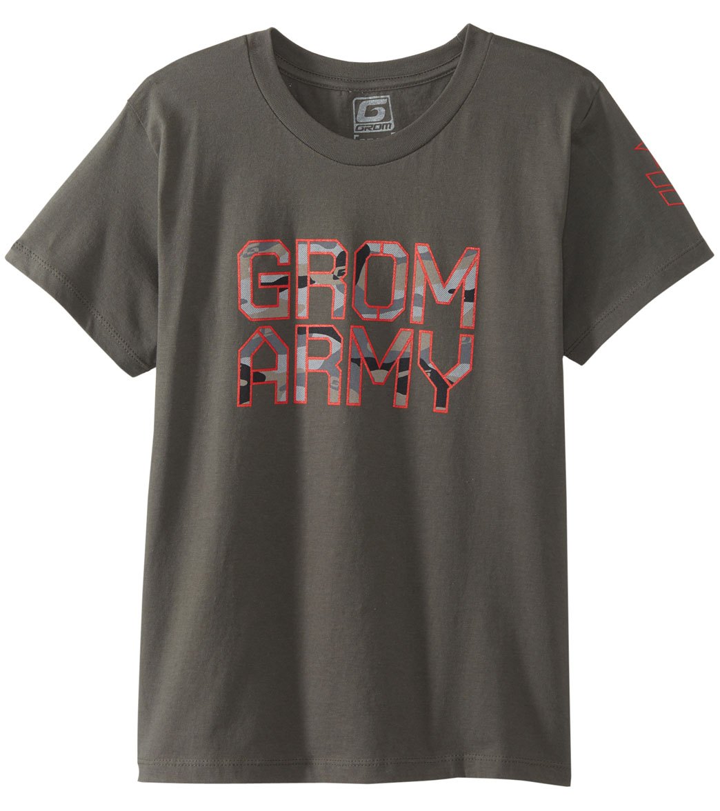 Grom Boys' Camo Army Short Sleeve Tee Shirt - Charcoal Large Cotton - Swimoutlet.com