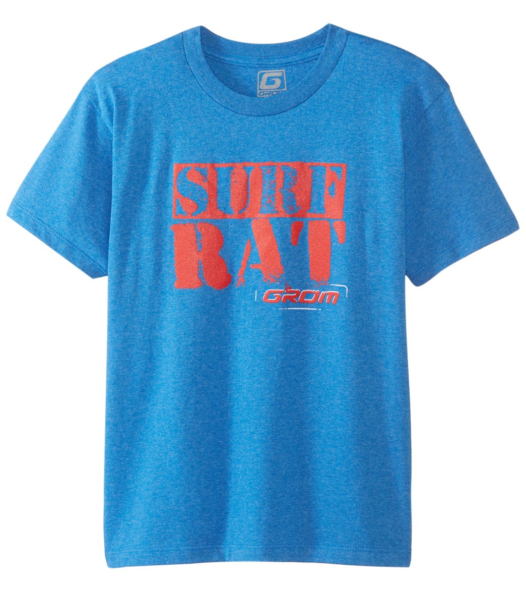 Grom Boys' Surf Rat Short Sleeve Tee Shirt - Blue Large Cotton - Swimoutlet.com