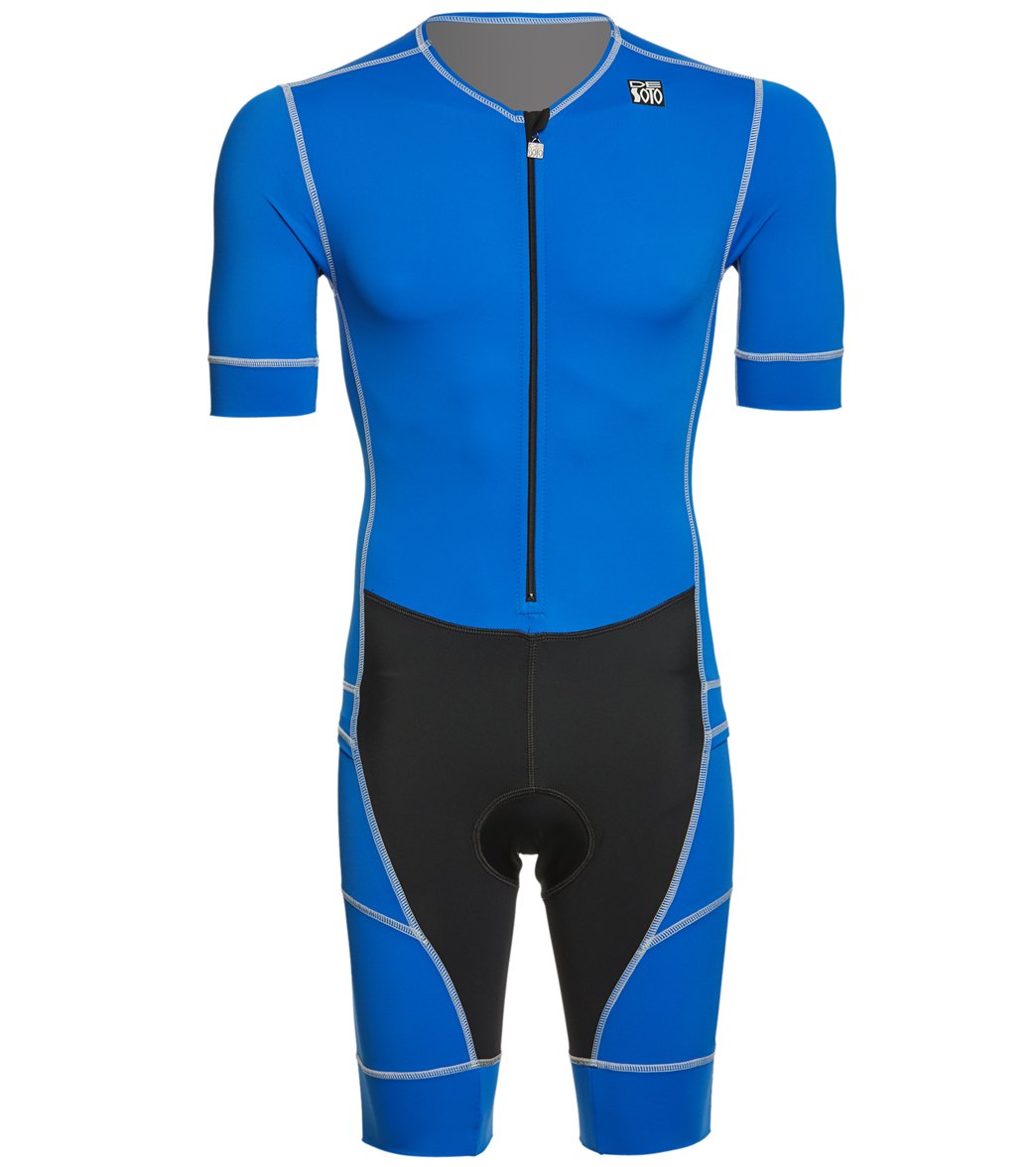 Desoto Men's Mobius Short Sleeve Custom Tri Suit Swimoutlet Exclusive - Royal Medium - Swimoutlet.com