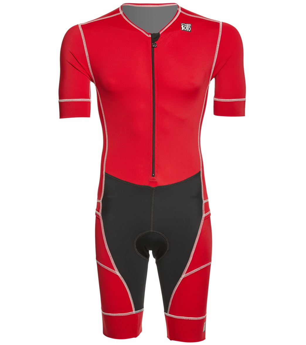 Desoto Men's Mobius Short Sleeve Custom Tri Suit Swimoutlet Exclusive - Red Medium - Swimoutlet.com