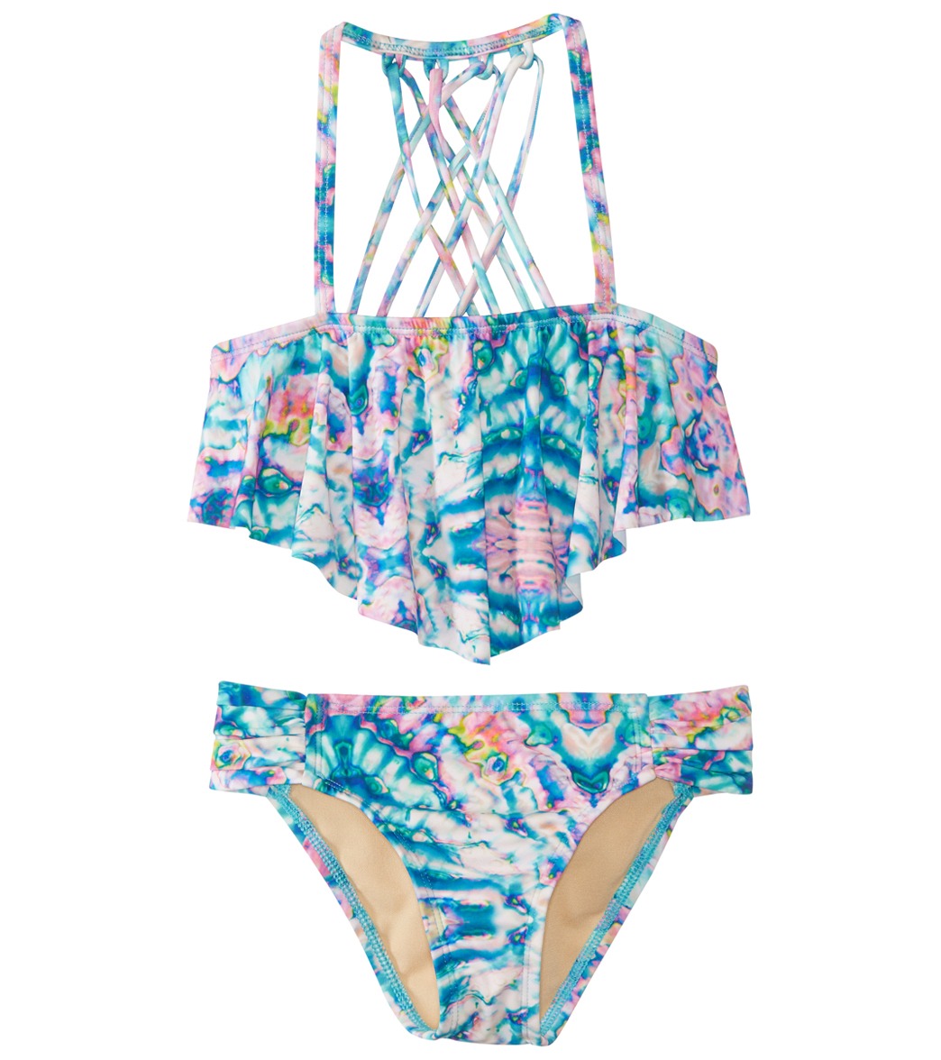 Reef Girls' Abalone Ruffle Bandeau Two Piece Bikini Set (Big Kid) at ...