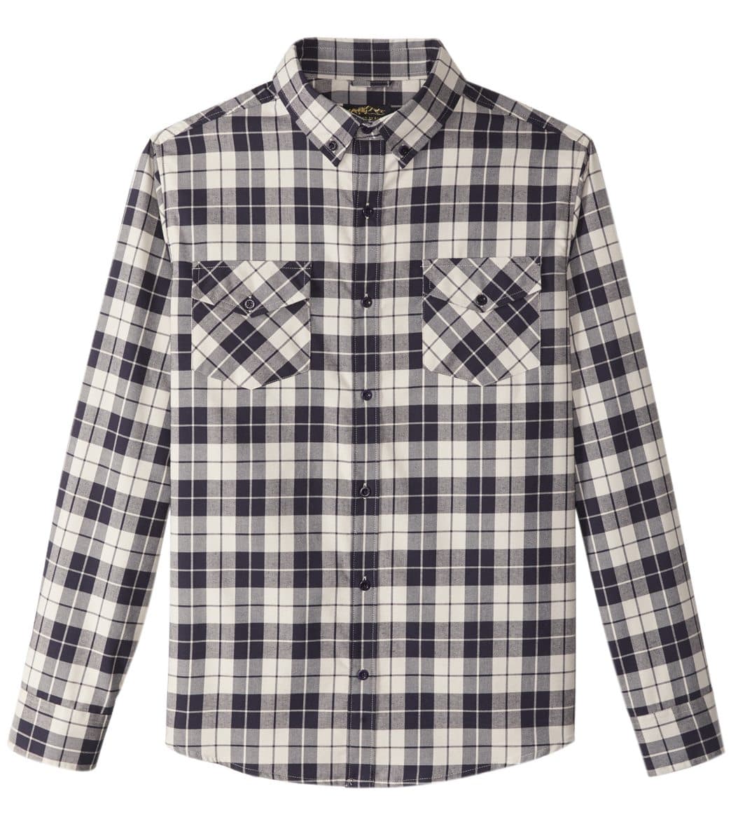 United By Blue Men's Pickman Stretch Long Sleeve Plaid Shirt - Cream/Navy Small Cotton/Polyester - Swimoutlet.com