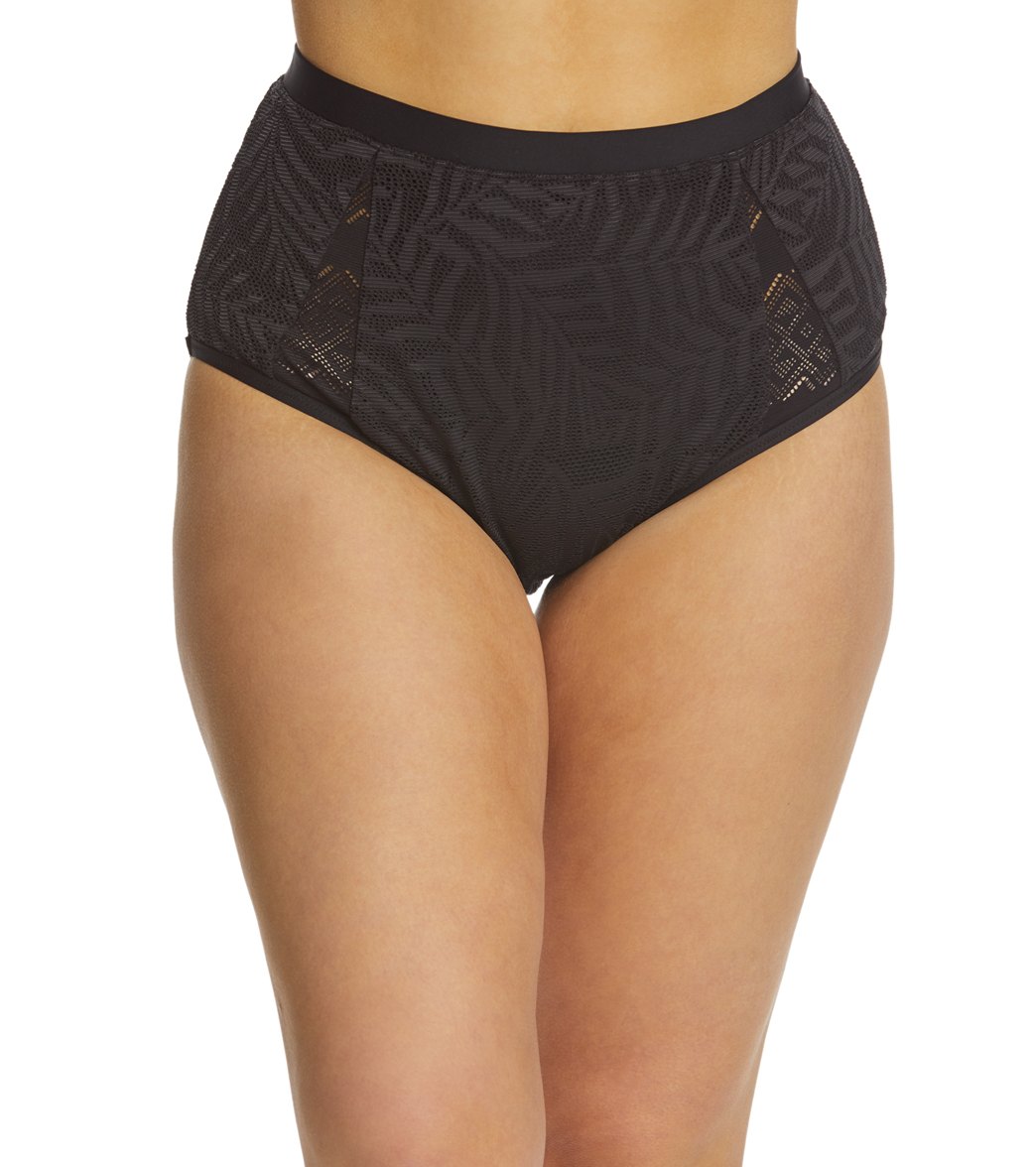 Jessica Simpson Plus Size Crochet High Waist Bikini Bottom - Black 0X - Swimoutlet.com