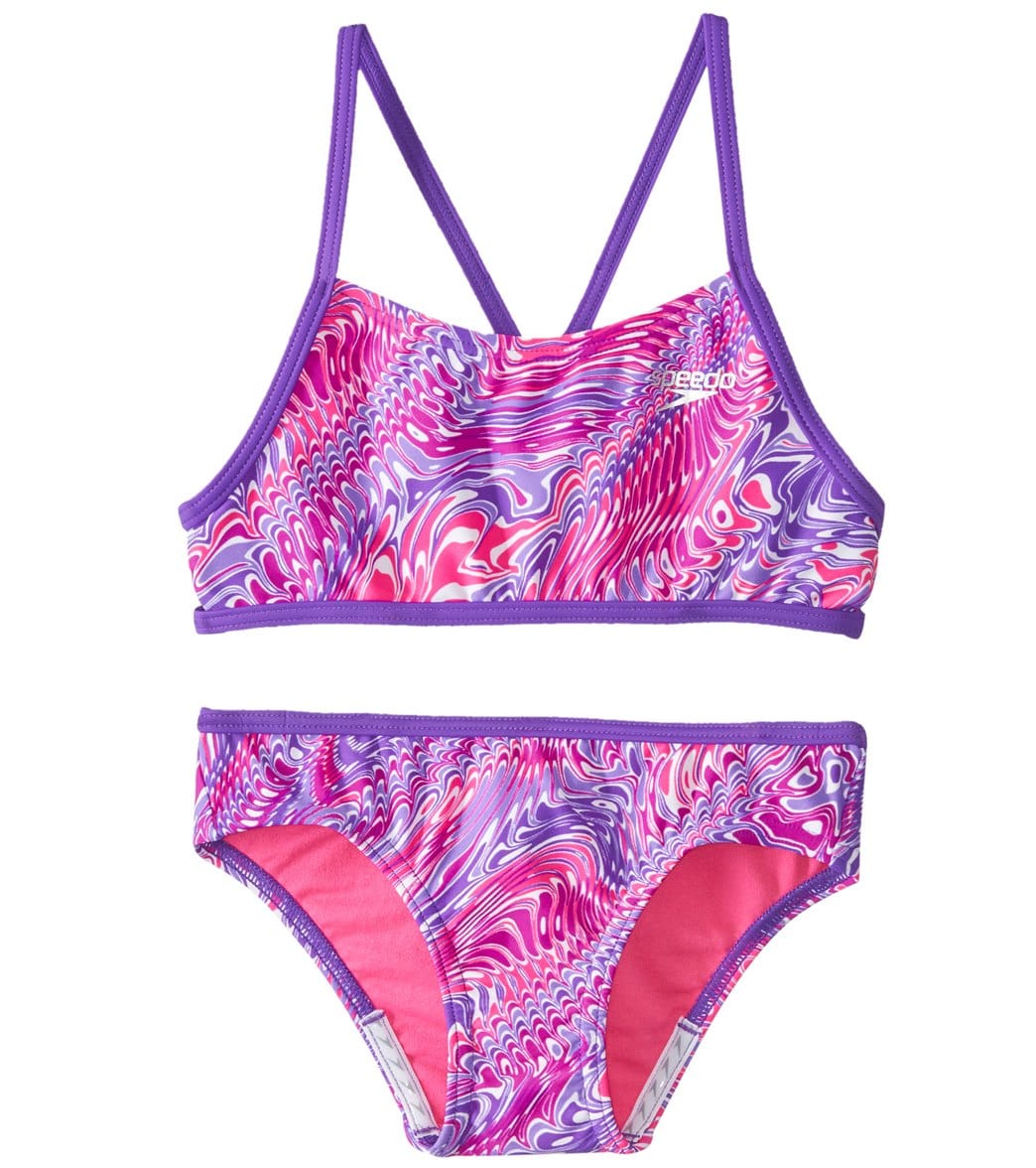 Speedo Girls' Twirly Swirl Strappy Two Piece Bikini Set (Big Kid) at ...