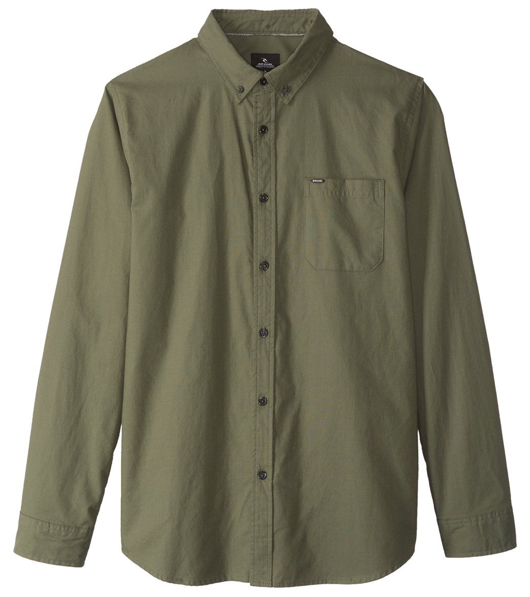 Rip Curl Men's Ourtime Long Sleeve Shirt - Green Small Cotton/Polyester - Swimoutlet.com