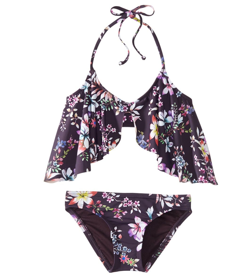 Hobie Girls' TropiCall Me Ruffle High Neck and Hipster Swimwear Set