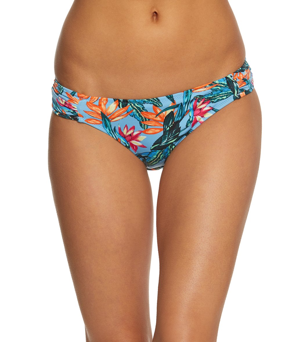 Jessica Simpson Lanakai Side Shirred Hipster Bikini Bottom - Sky Multi Small - Swimoutlet.com