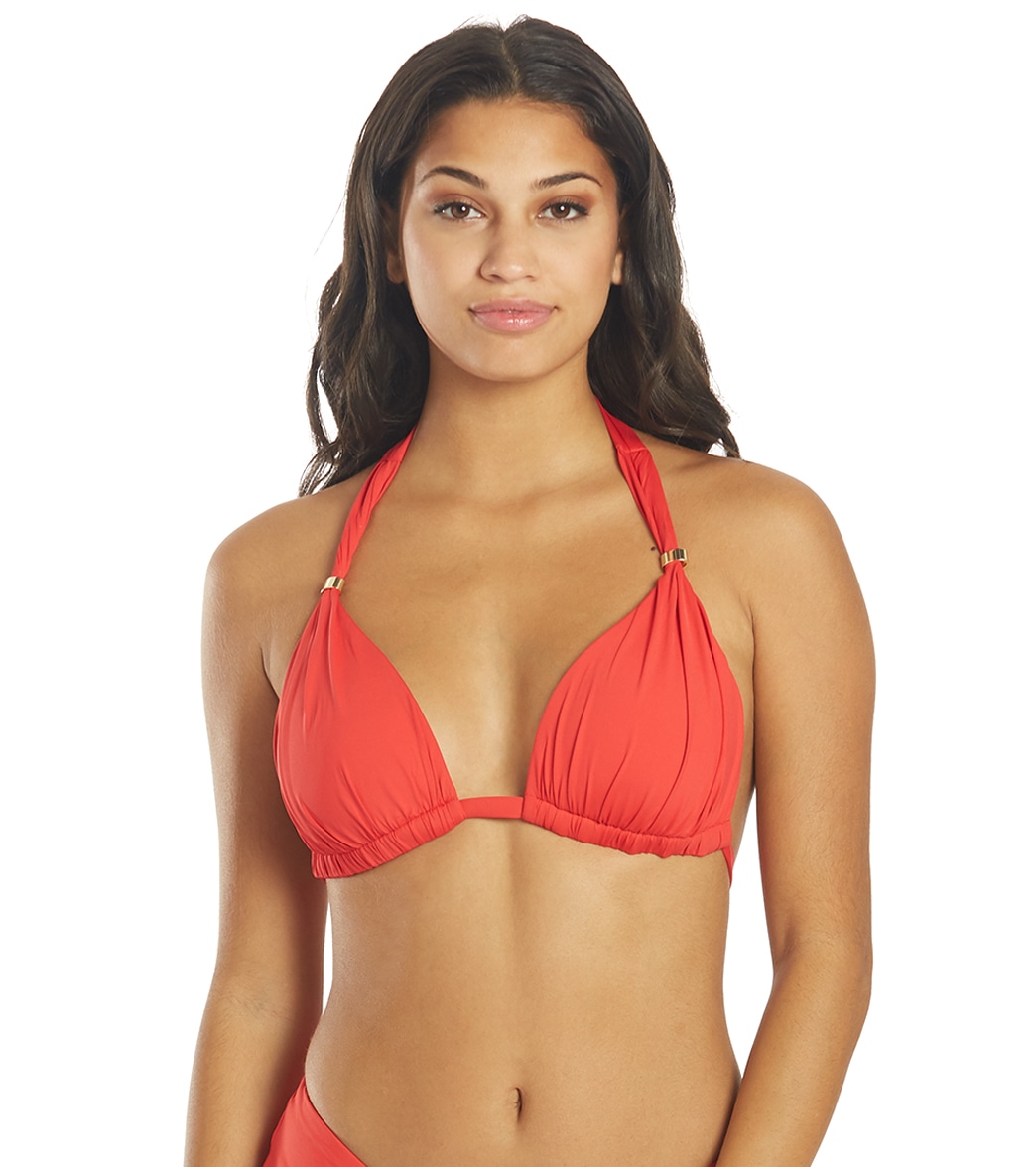 Ralph Lauren Lauren Beach Club Solid Slider Bikini Top - Red 10 Polyester - Swimoutlet.com