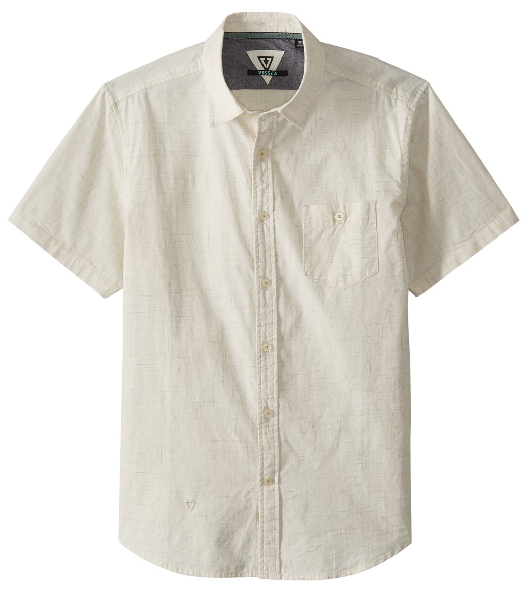 Vissla Men's Happens Short Sleeve Shirt - Vintage White Small Cotton - Swimoutlet.com