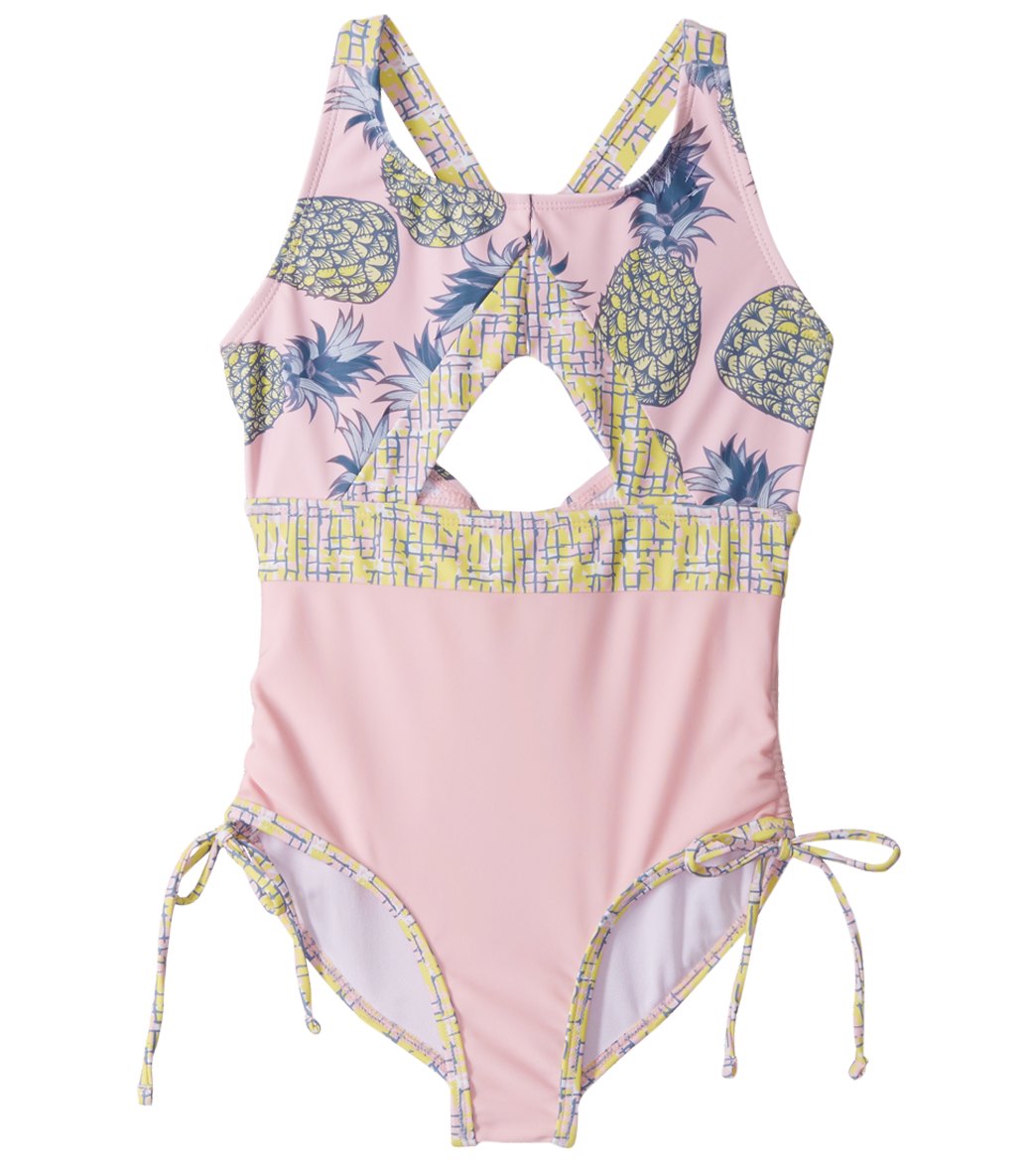 Limeapple Girls' Sweet Sunsations Printed Cut Out One Piece Swimsuit - Pink 16 Polyester/Elastane - Swimoutlet.com