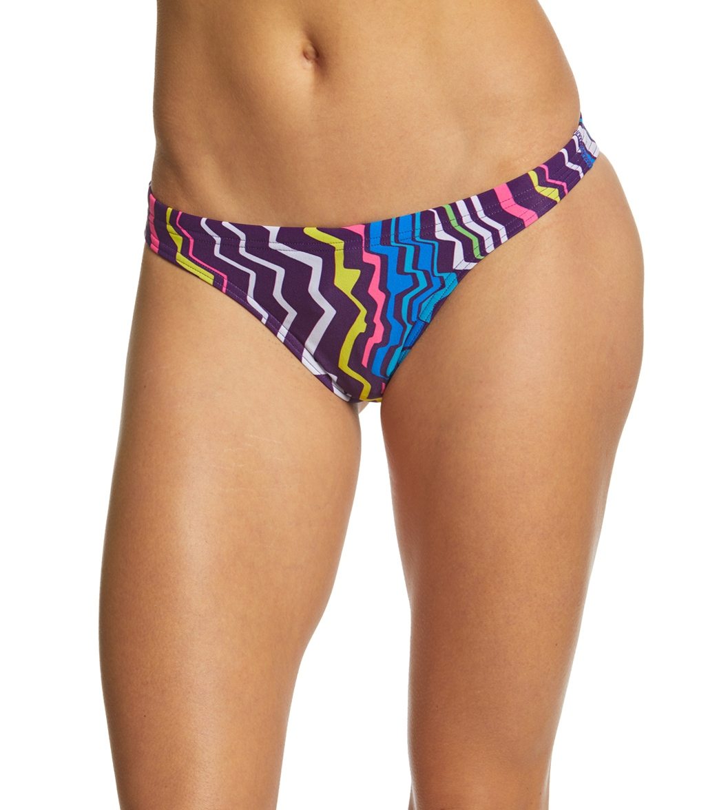 Arena Women's Zig Zag Maxlife Bikini Bottom - Purple/Leaf 24 Polyester - Swimoutlet.com