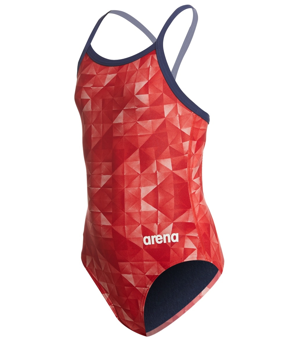 Arena Girls' Origami Maxlife Sporty Racer Back One Piece Swimsuit - Red/Navy 22 Polyester/Pbt - Swimoutlet.com