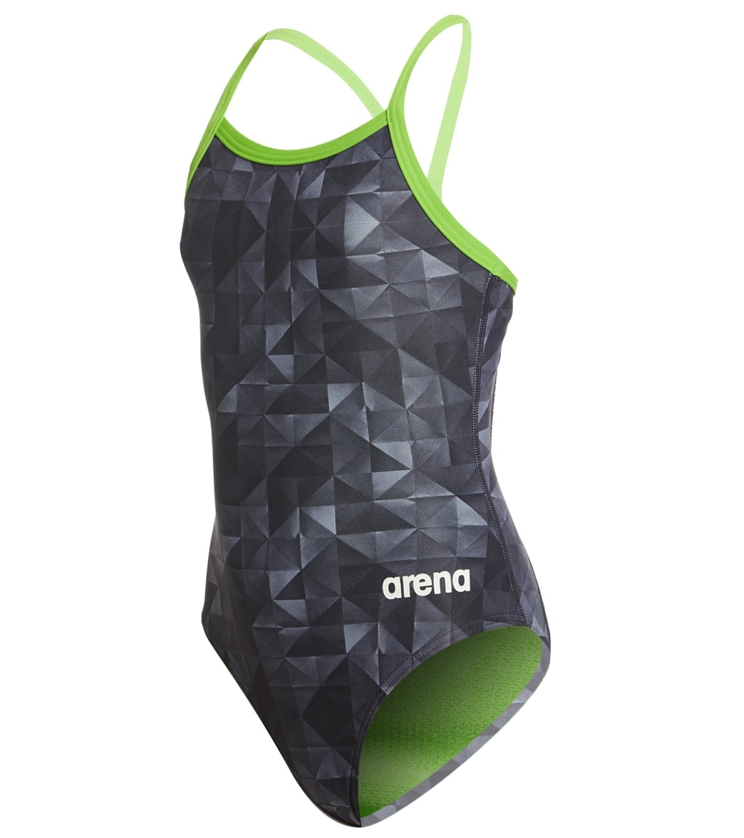 Arena Girls' Origami Maxlife Sporty Racer Back One Piece Swimsuit - Black/Leaf 22 Polyester/Pbt - Swimoutlet.com
