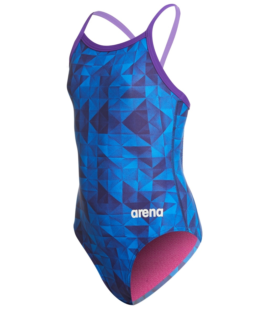 Arena Girls' Origami Maxlife Sporty Racer Back One Piece Swimsuit - Navy/Plum 22 Polyester/Pbt - Swimoutlet.com