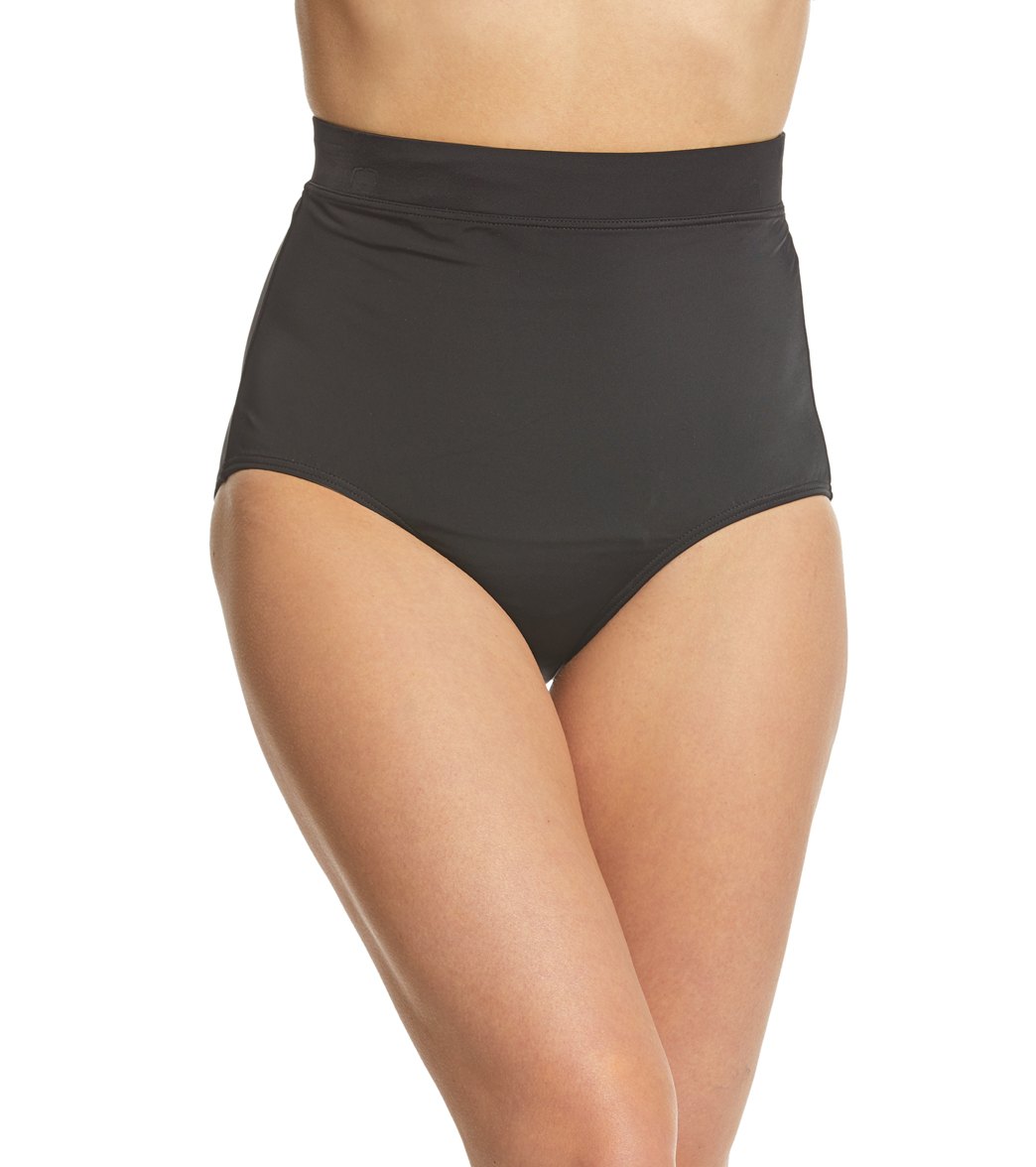 Fit4U Solid Hi Waist Bikini Bottom - Black 8 - Swimoutlet.com