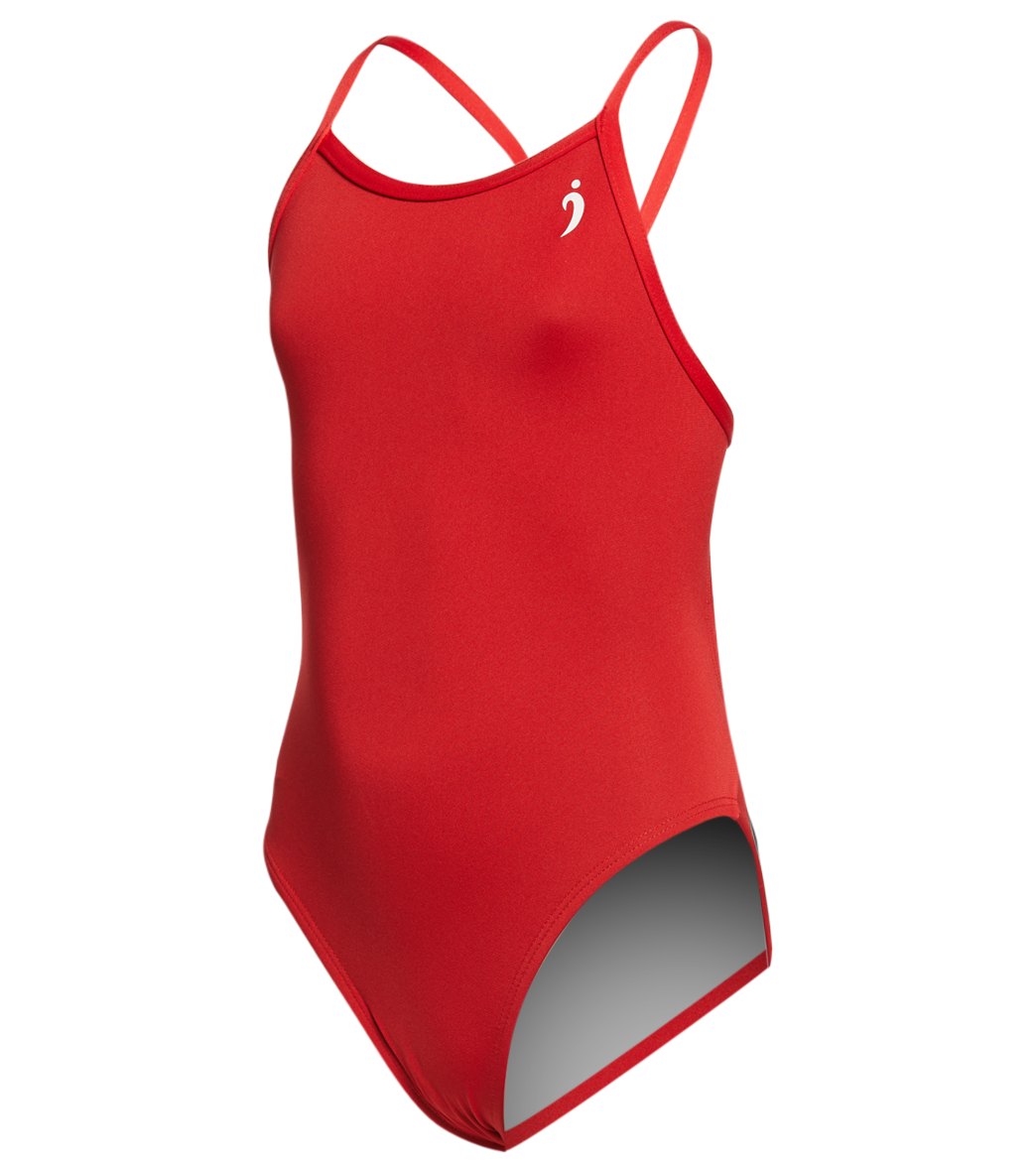 Illusions Activewear Girls' Max Red Thin Strap One Piece Swimsuit - 22 Polyester - Swimoutlet.com