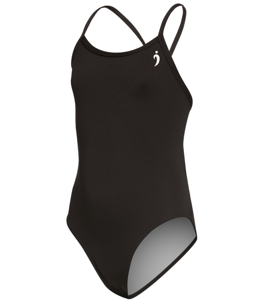 Illusions Activewear Girls' Max Black Thin Strap One Piece Swimsuit - 22 Polyester - Swimoutlet.com