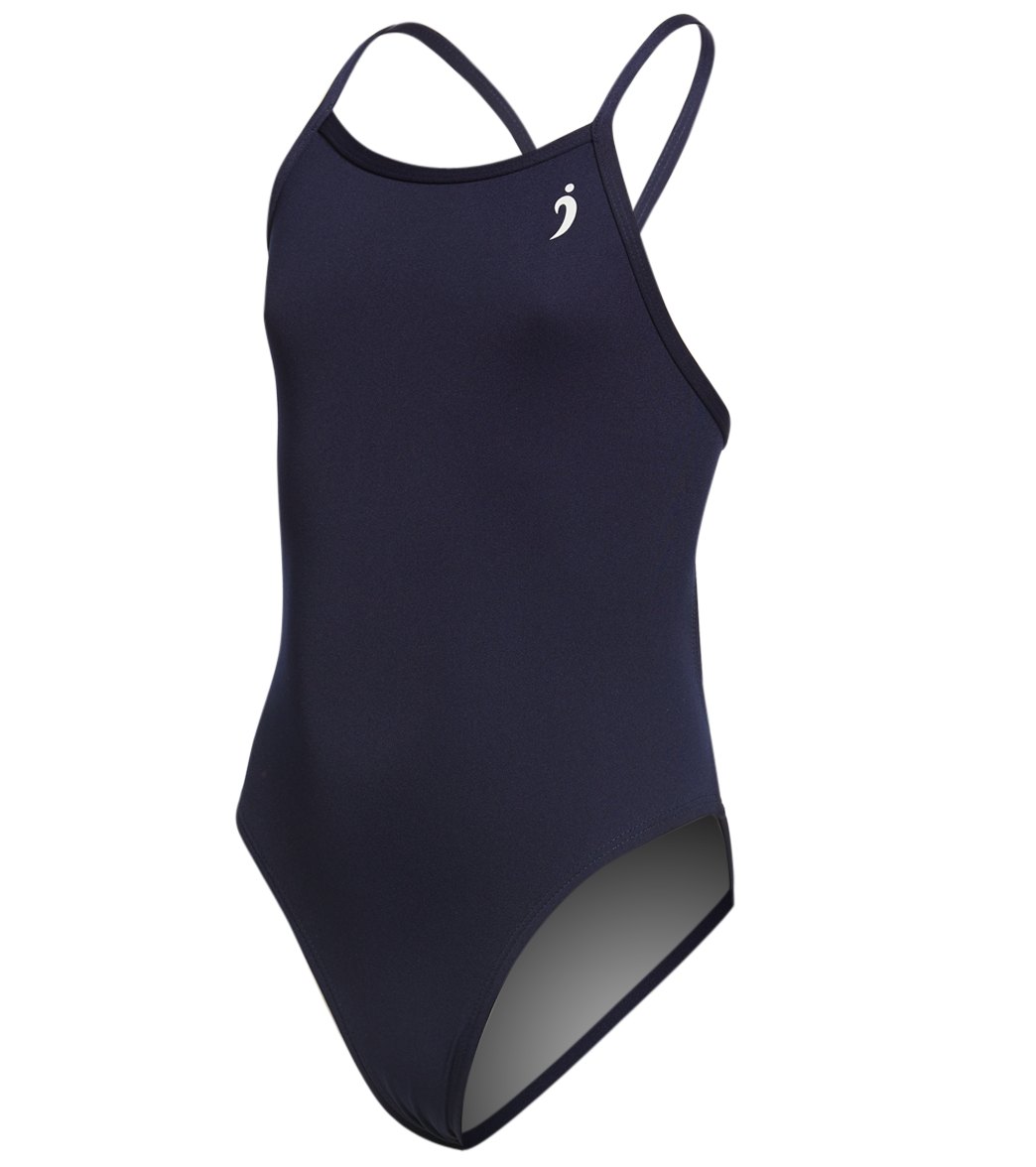 Illusions Activewear Girls' Max Navy Thin Strap One Piece Swimsuit - 22 Polyester - Swimoutlet.com