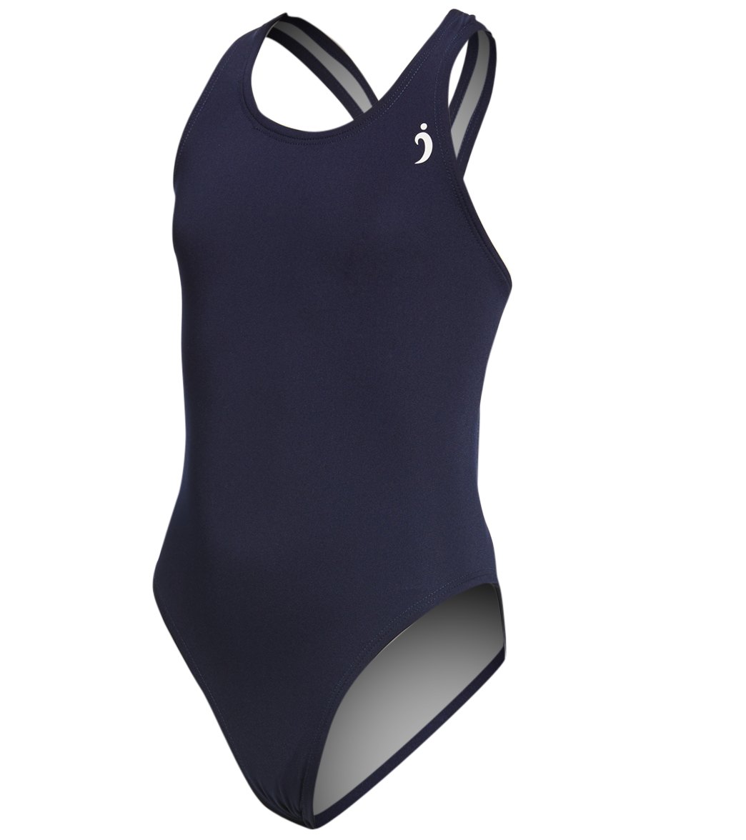 Illusions Activewear Girls' Marisa Navy Race Back One Piece Swimsuit - 22 Polyester - Swimoutlet.com