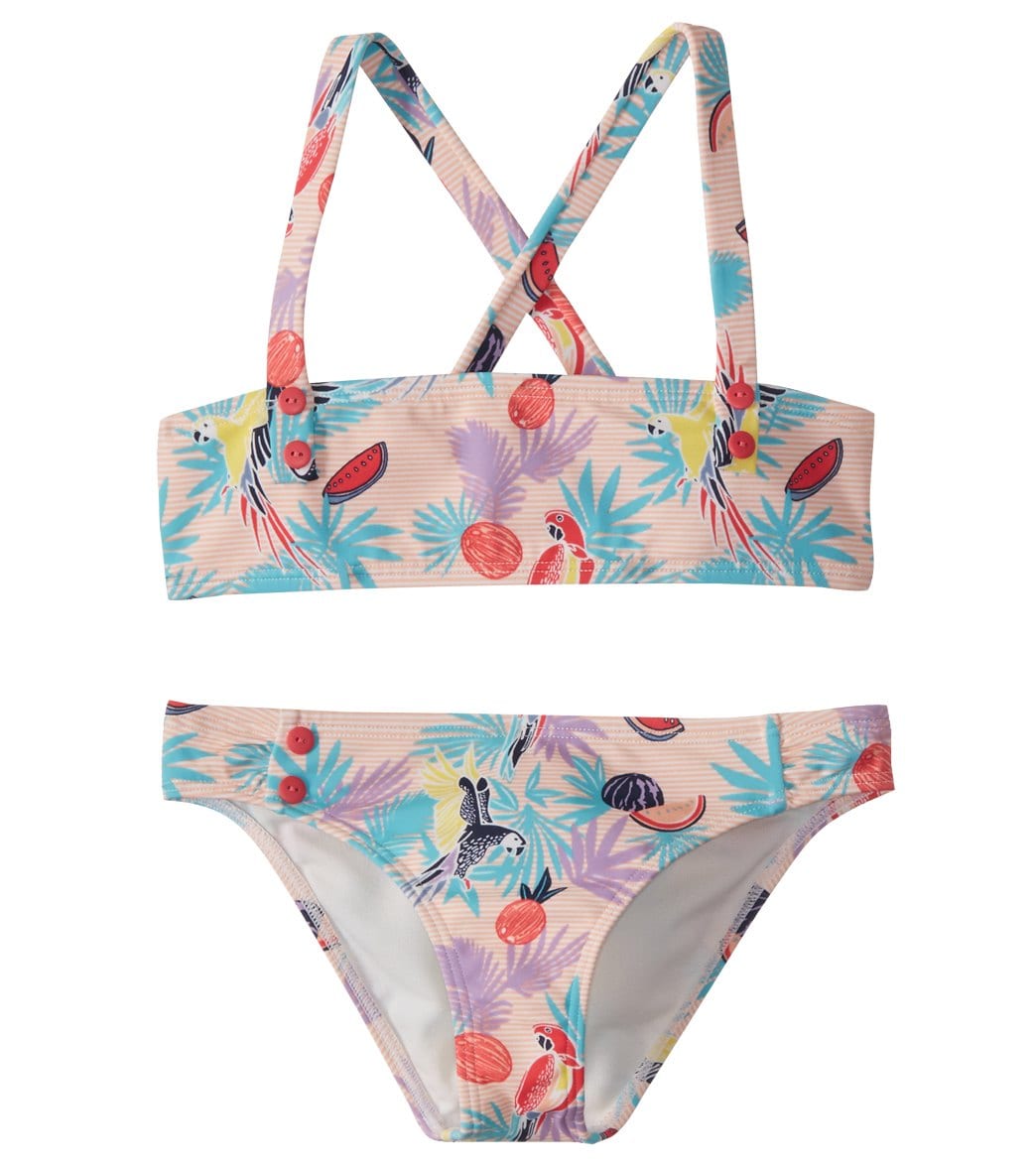 Roxy Girls' Vintage Tropical Bandeau Swimwear Set Toddler - Peach Parrots Island 4 Kid Elastane/Nylon/Polyamide - Swimoutlet.com
