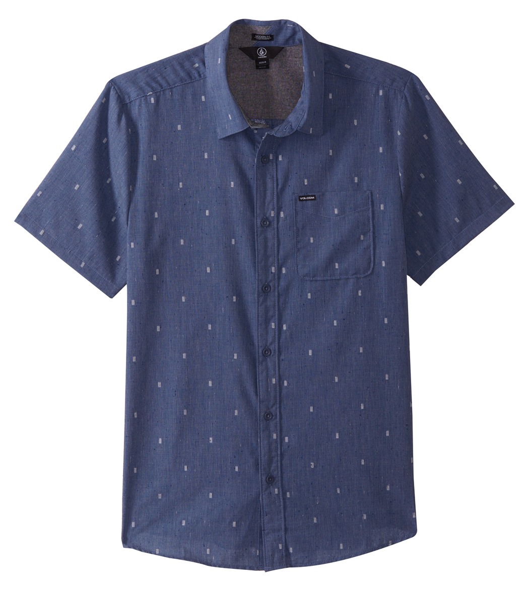 Volcom Men's Gladstone Short Sleeve Shirt - Deep Blue Medium Cotton/Polyester - Swimoutlet.com