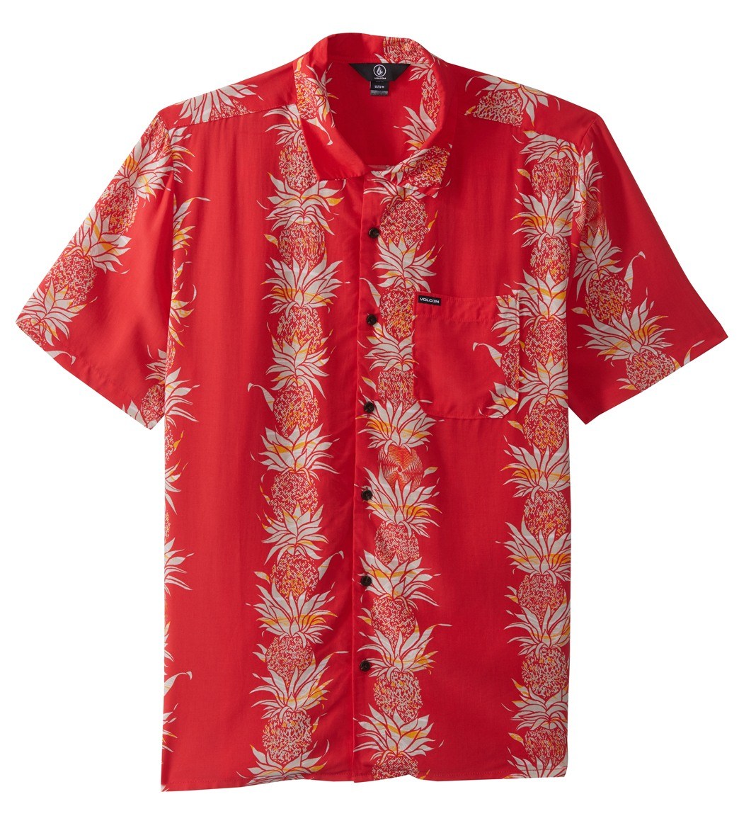 Volcom Men's Palm Glitch Short Sleeve Shirt - True Red X-Small Lyocell/Viscose - Swimoutlet.com