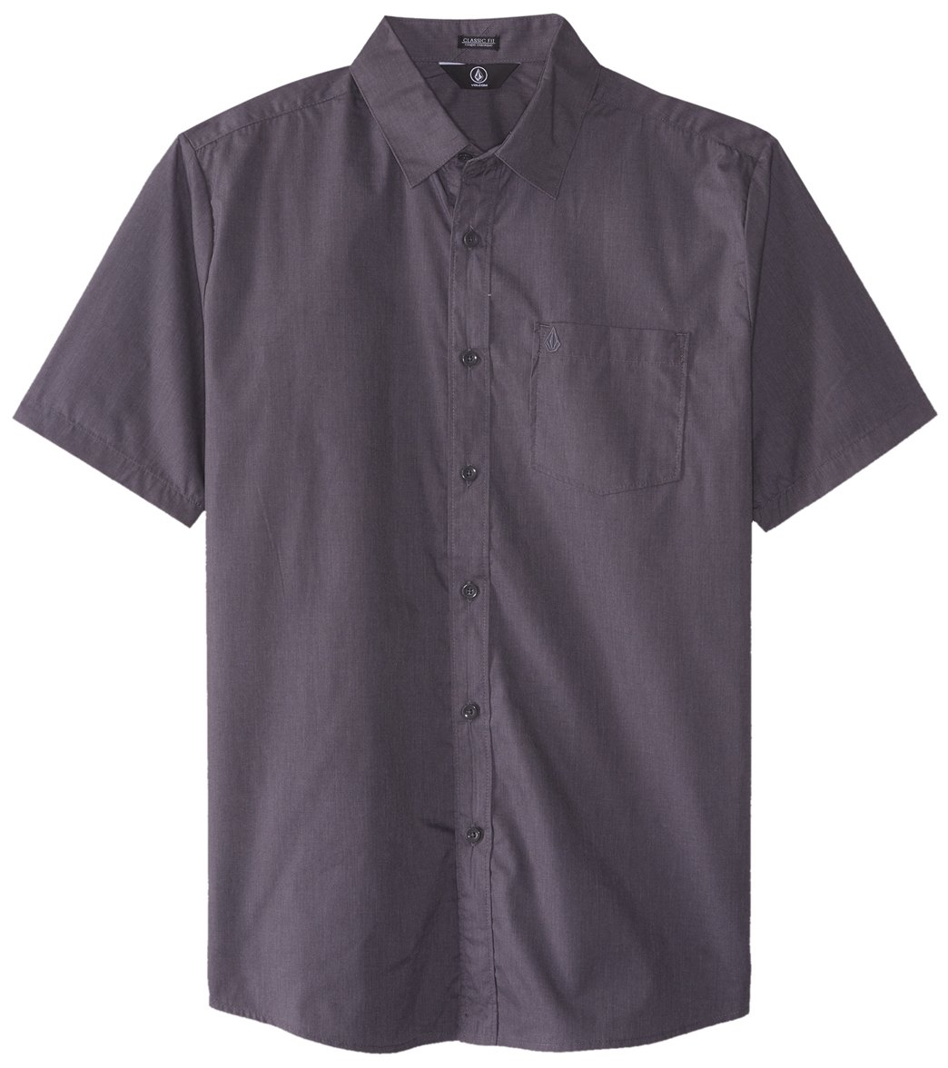 Volcom Men's Everett Solid Short Sleeve Shirt - Asphalt Black X-Small Cotton/Polyester - Swimoutlet.com